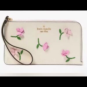 NEW rare Kate Spade Cream Clutch with Pink Floral Accents